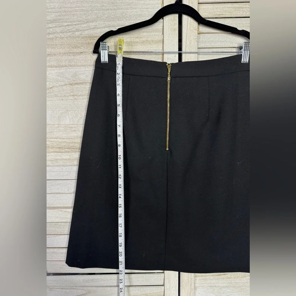 Kate Spade Black A-Line Midi Skirt Gold Bow Accent Size 10 Classic Chic EUC
